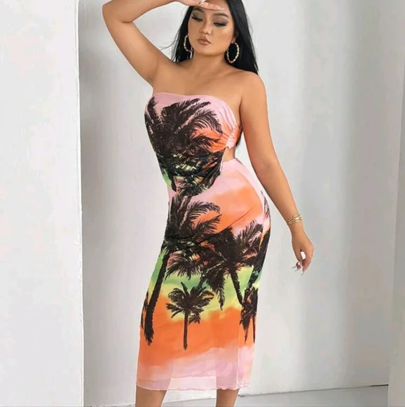 SHEIN 2XL Tropical Print Tube Top and Skirt - Picture 9 of 17